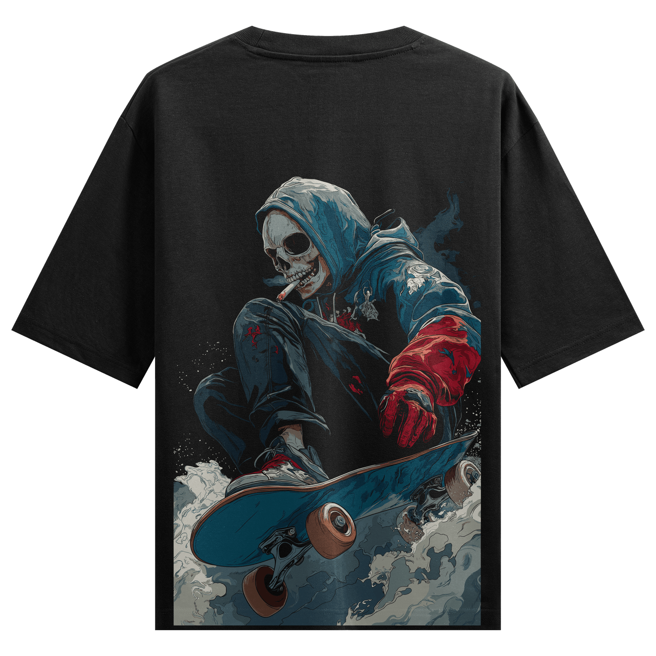 Skeleton Skater artwork on PRDGY oversized t-shirt