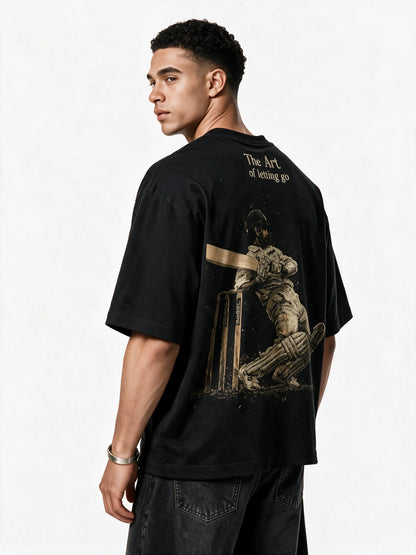 Jaane Do Oversized T-Shirt — back-print T-shirt at three-quarter angle