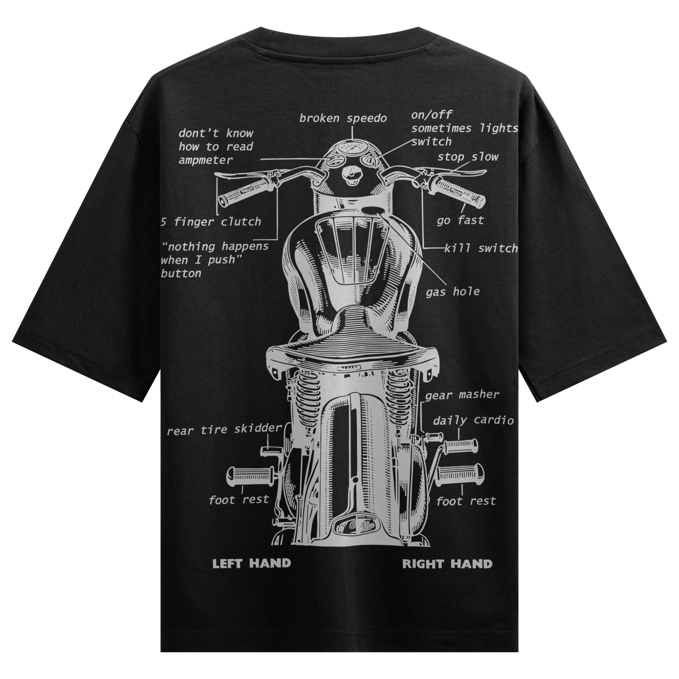 Motorcycle artwork on PRDGY oversized t-shirt