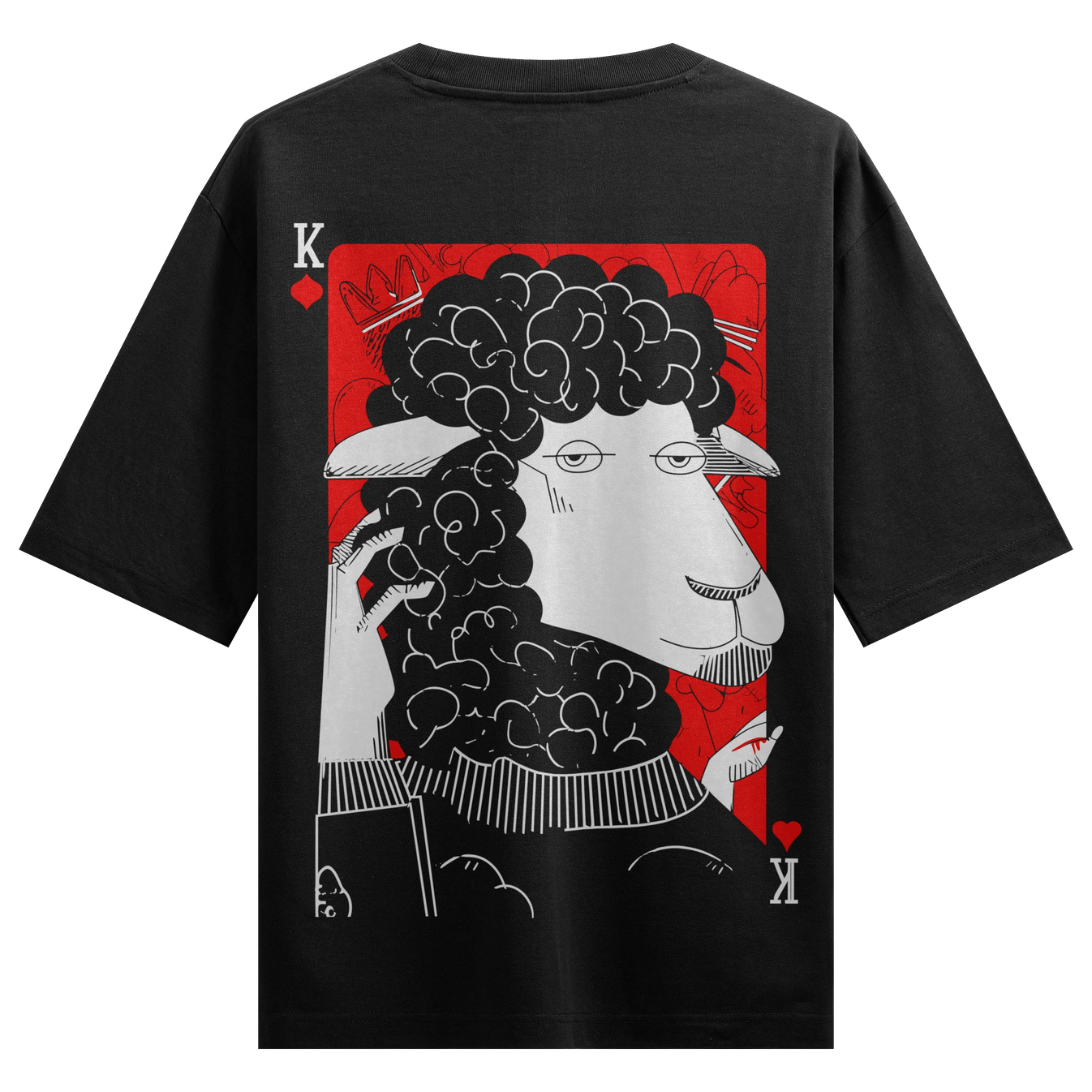 King Of Hearts Sheep artwork on PRDGY oversized t-shirt