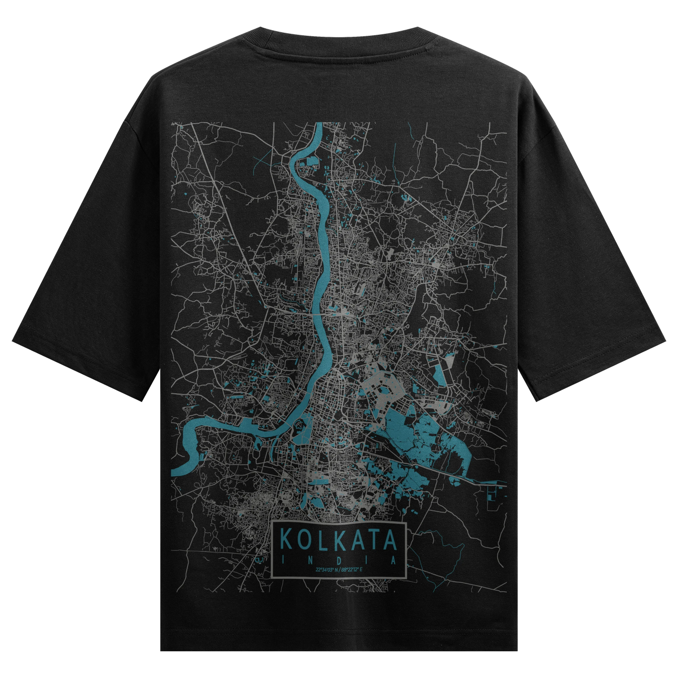 KOLKATA INDIA 22 34'03 N 88 22'12 E artwork on PRDGY oversized t-shirt