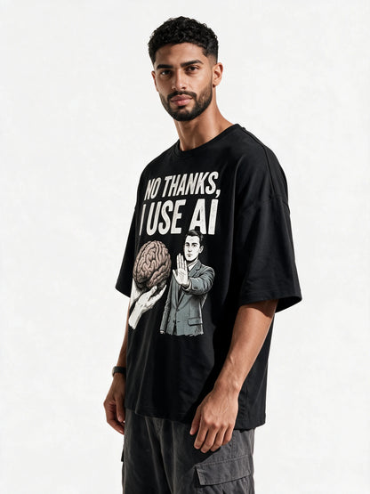 PRDGY Koond Buddhi Oversized T-shirt — front-print T-shirt at three-quarter angle