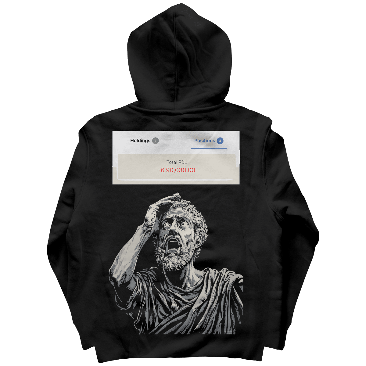 Holdings 7 Positions 4 Total P&L 6 90 030 00 artwork on PRDGY hoodie