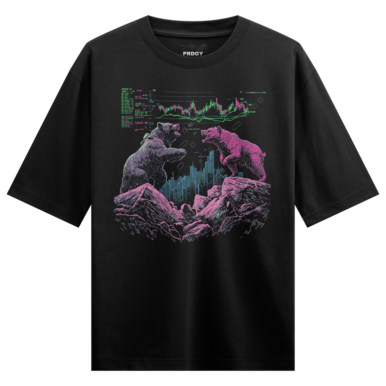 Stock Market Bears artwork on PRDGY oversized t-shirt
