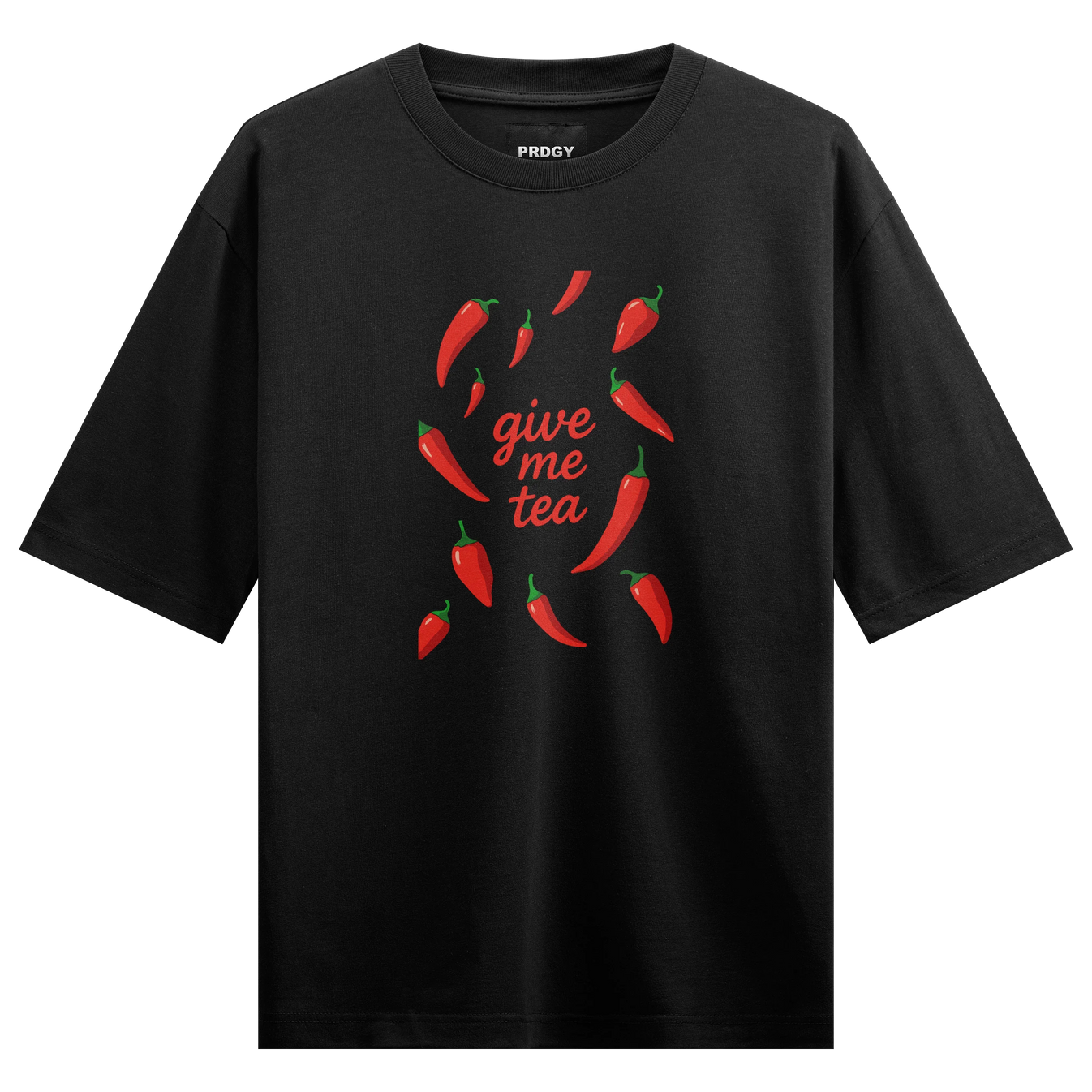 Give Me Tea artwork on PRDGY oversized t-shirt