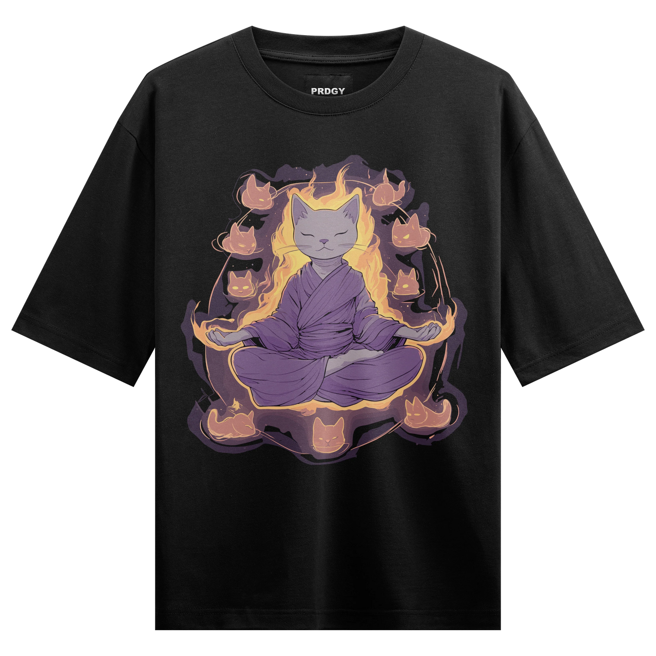 Funny Cat artwork on PRDGY oversized t-shirt