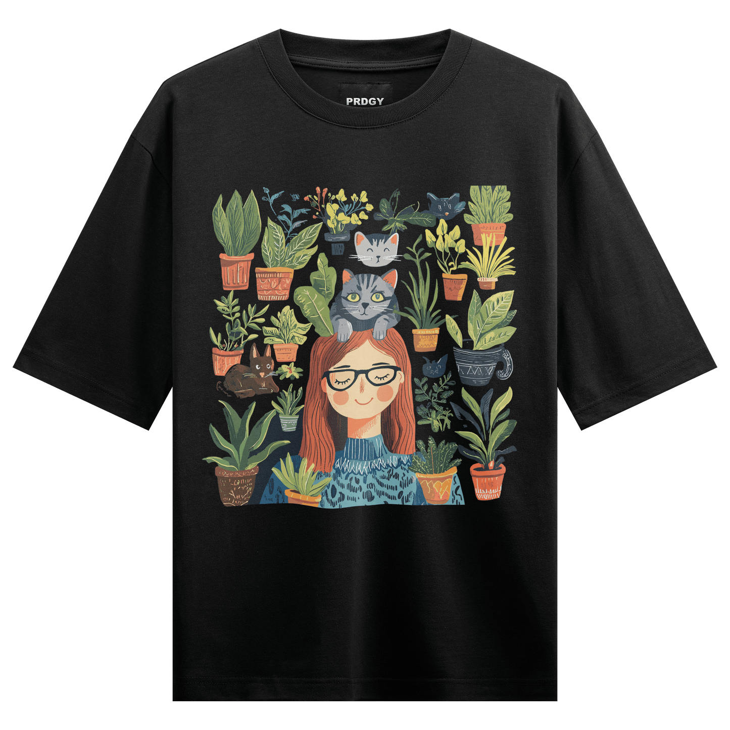 Prdgy MEOWDITATION Front Oversized T-Shirt - PRDGY