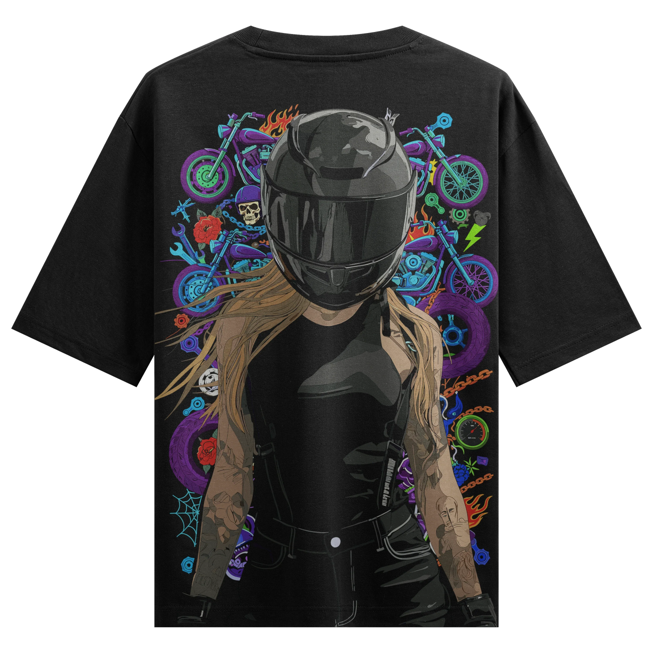 Biker Girl artwork on PRDGY oversized t-shirt
