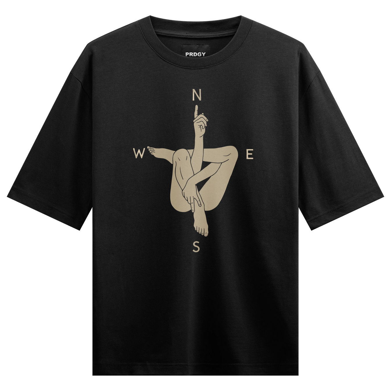 Compass artwork on PRDGY oversized t-shirt