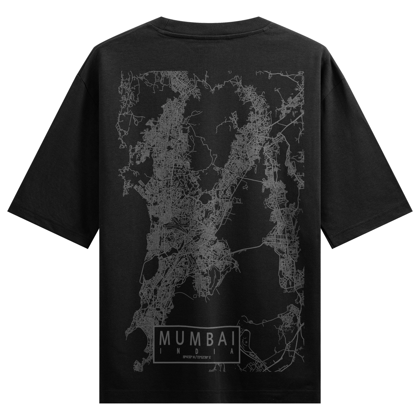 MUMBAI INDIA 19 4'33 N 72 52'38 E artwork on PRDGY oversized t-shirt