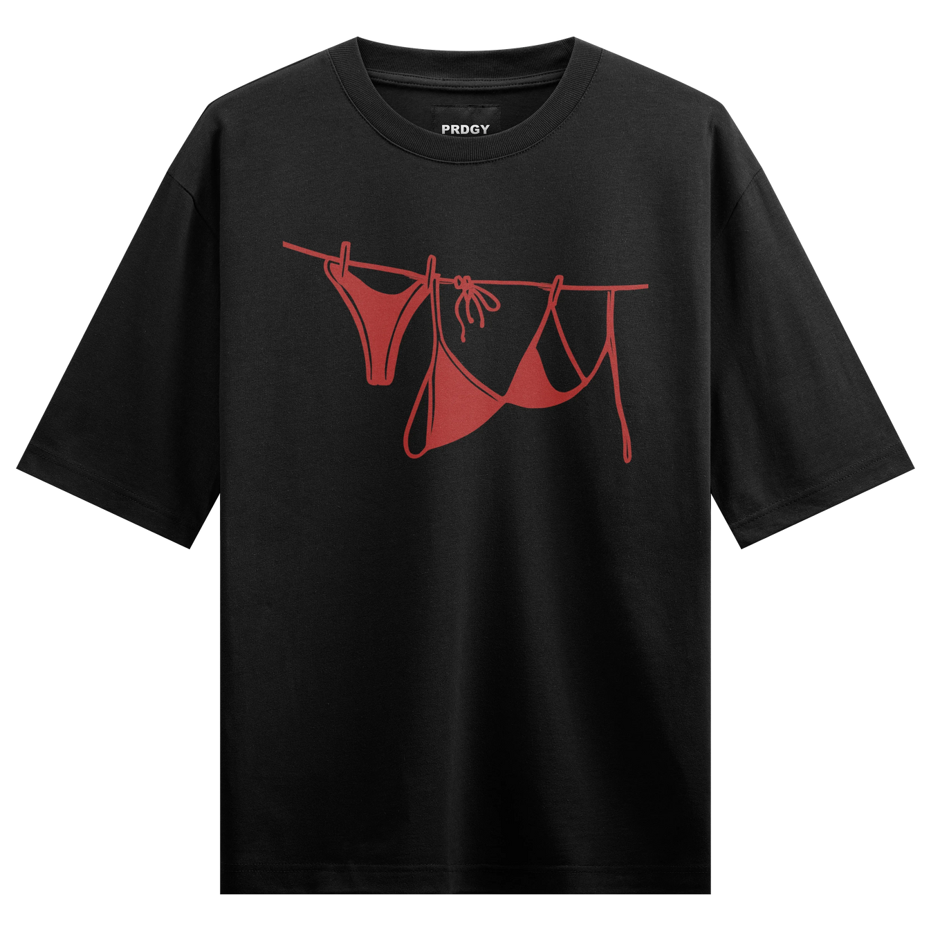 Bikini artwork on PRDGY oversized t-shirt