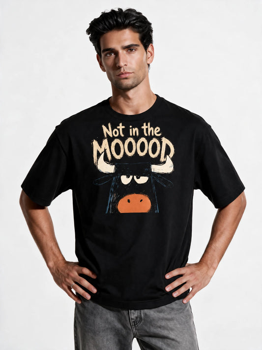 PRDGY Not in mood Oversized T-shirt — front-print T-shirt on model