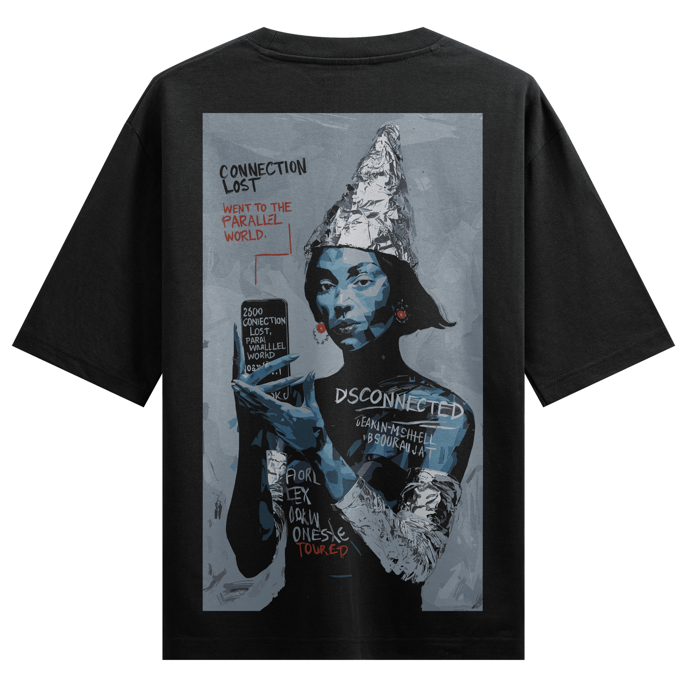 Conspiracy Theory artwork on PRDGY oversized t-shirt