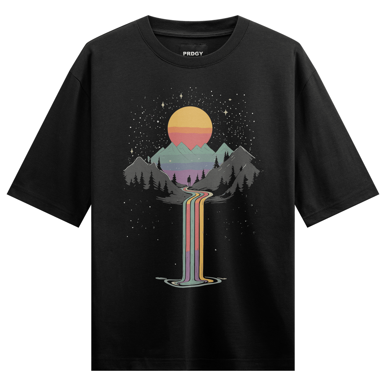 Cosmic Landscape artwork on PRDGY oversized t-shirt