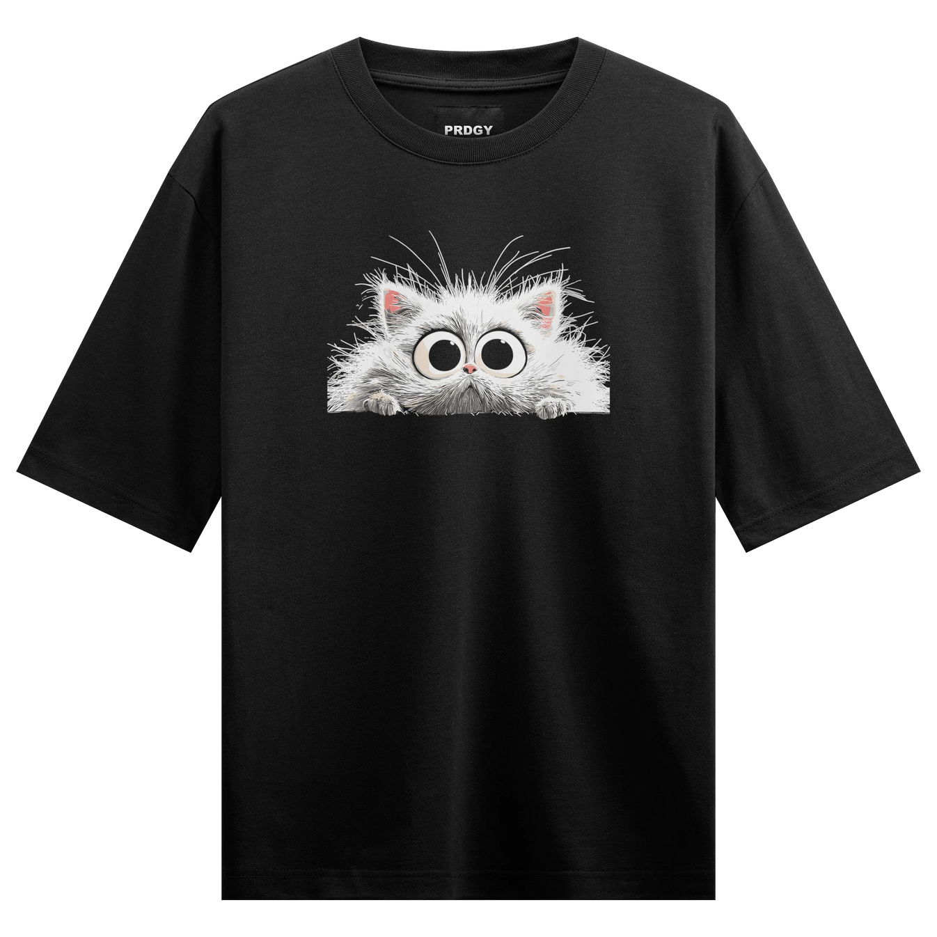 Funny Cat artwork on PRDGY oversized t-shirt