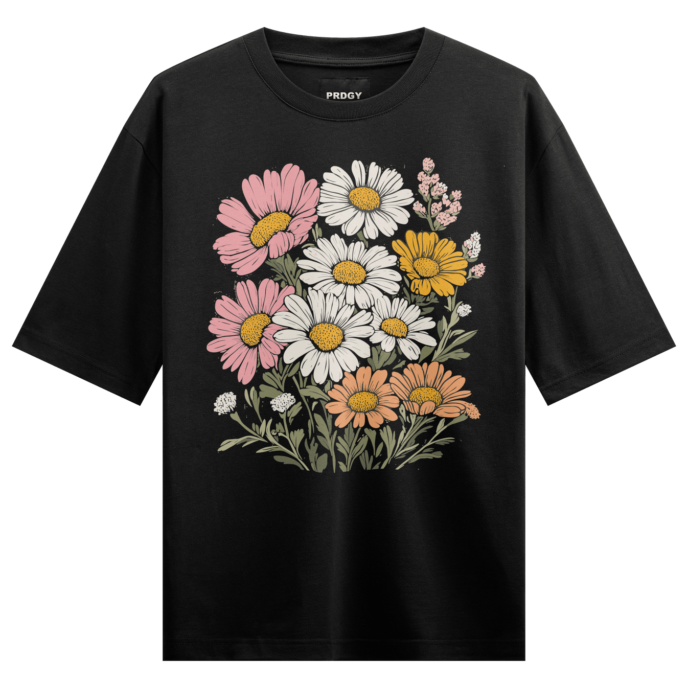 Daisies artwork on PRDGY oversized t-shirt