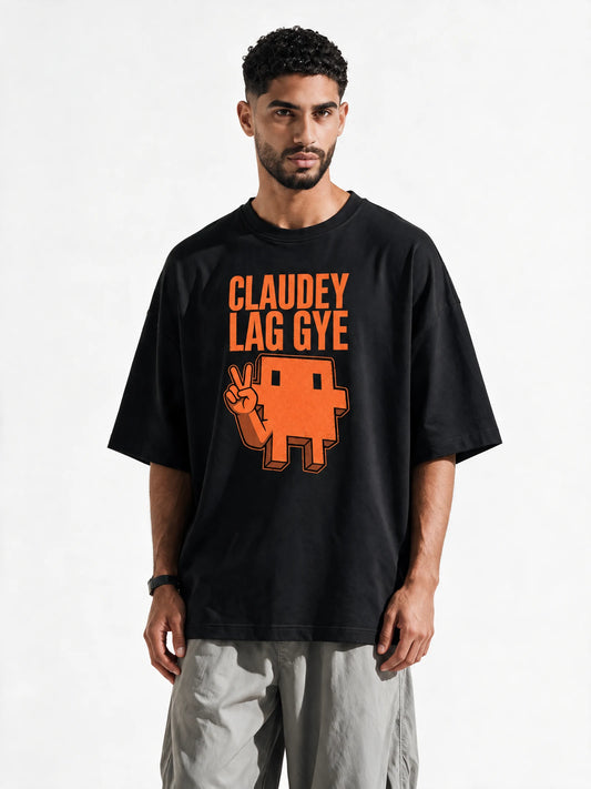 Pixel Peace Oversized T-shirt — front-print T-shirt on model
