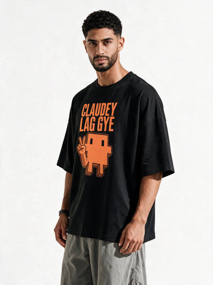 Pixel Peace Oversized T-shirt — front-print T-shirt at three-quarter angle