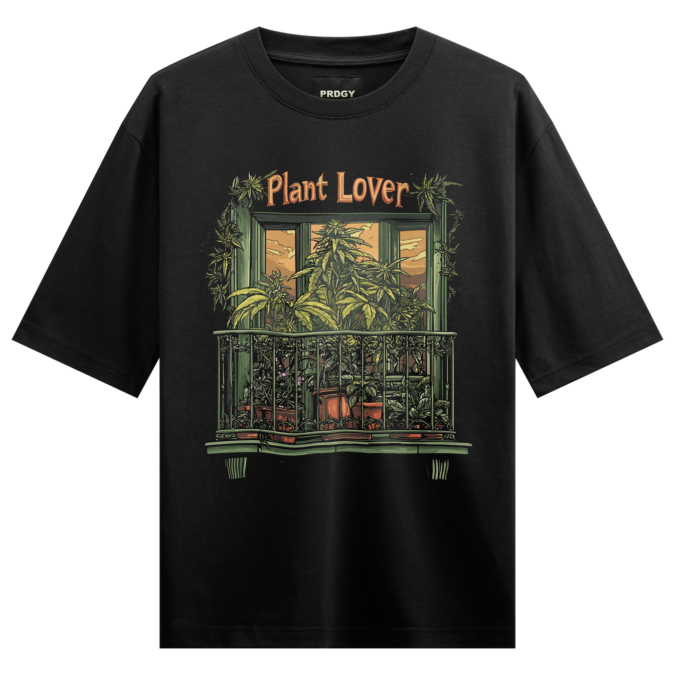 Cannabis artwork on PRDGY oversized t-shirt
