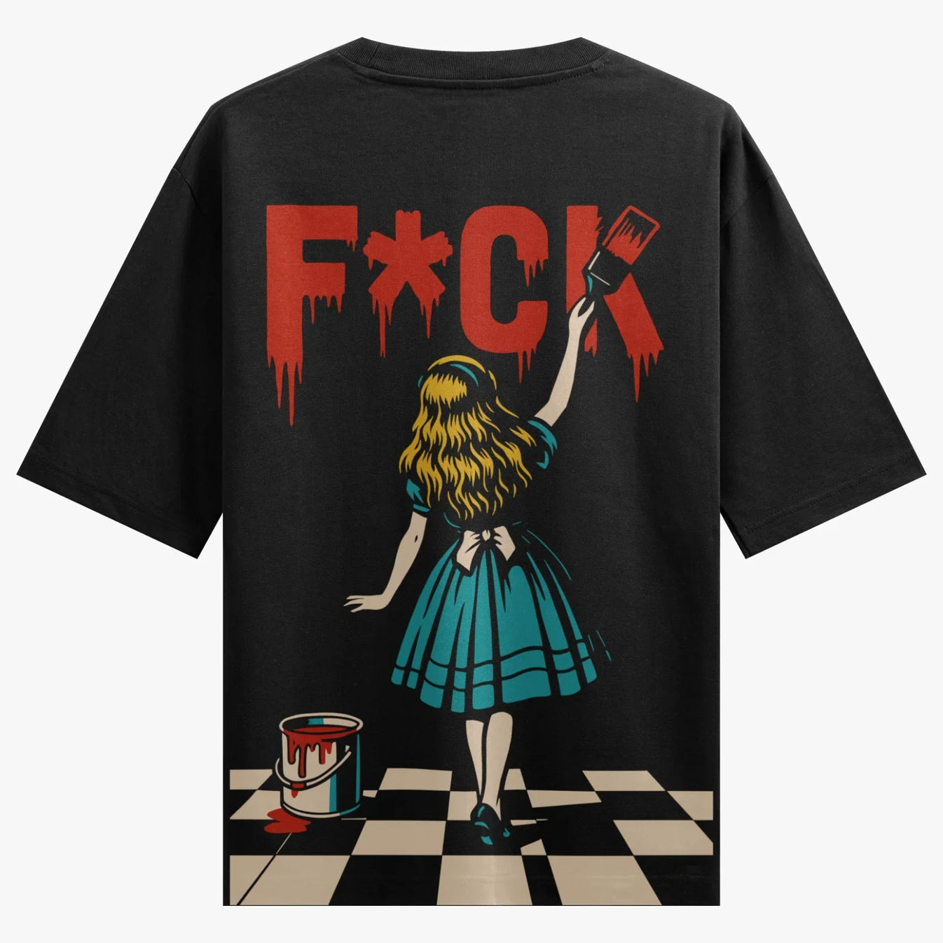 Alice In Wonderland artwork on PRDGY oversized t-shirt