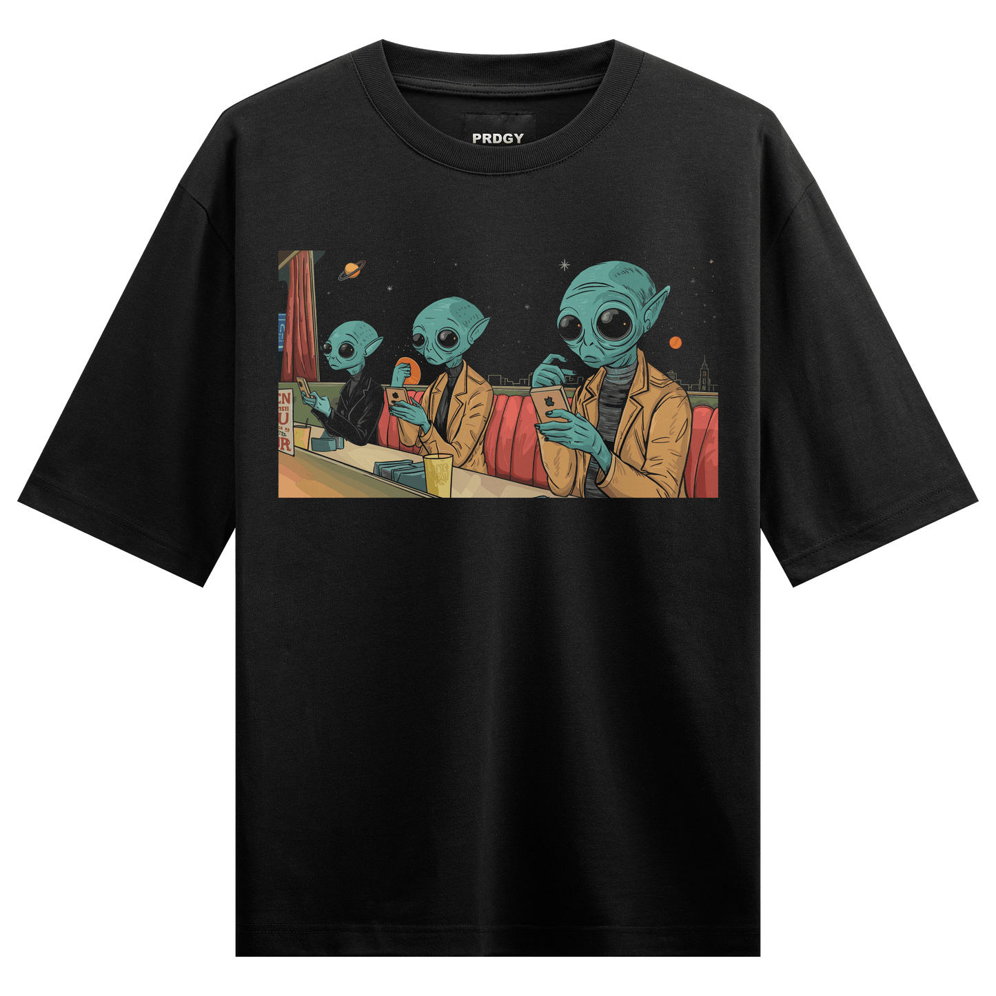 Prdgy Saturn Aliens Front Oversized T-Shirt - PRDGY
