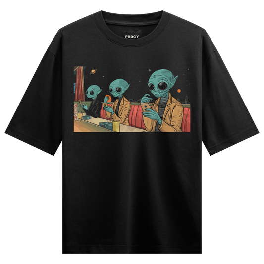 Prdgy Saturn Aliens Front Oversized T-Shirt - PRDGY