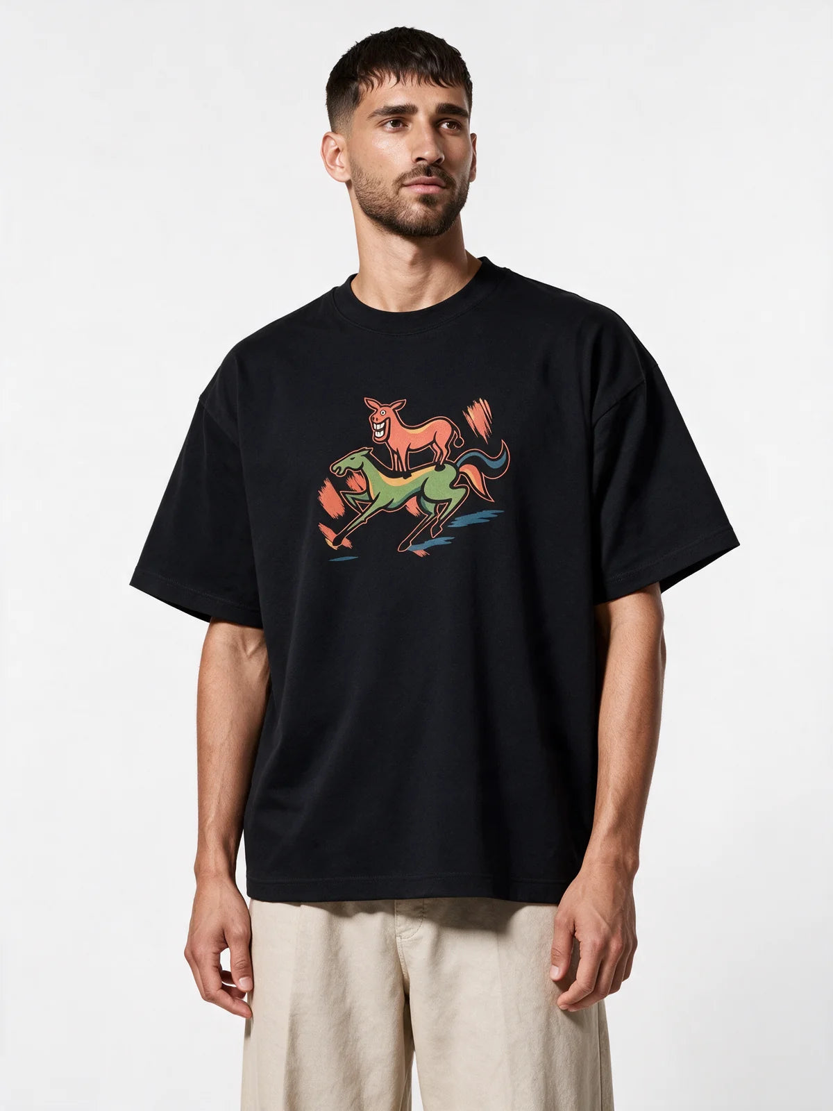 PRDGY Majnu Art Oversized T-Shirt — front model view