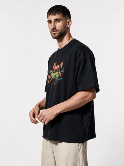PRDGY Majnu Art Oversized T-Shirt — three-quarter model view