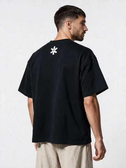 PRDGY Majnu Art Oversized T-Shirt — opposite-side model view