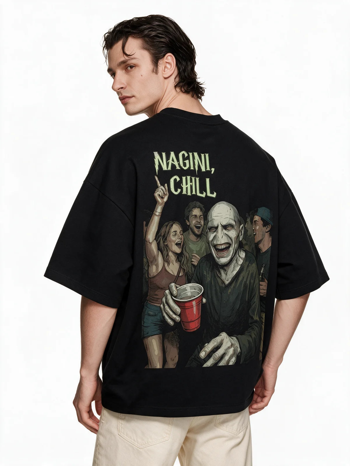 PRDGY Chill Kar Bro Oversized T-Shirt — three-quarter model view