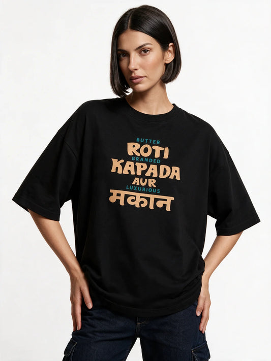 PRDGY Roti Kapada Makaan Oversized T-shirt — front model view