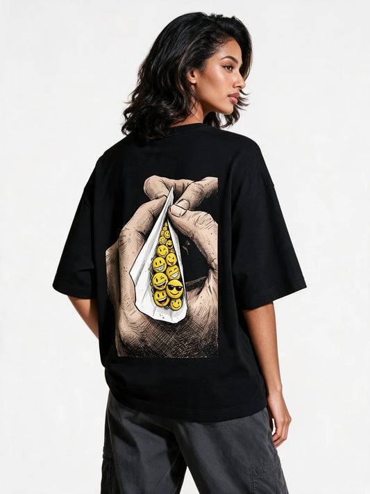 PRDGY Smiley Roll Oversized T-shirt — back model view