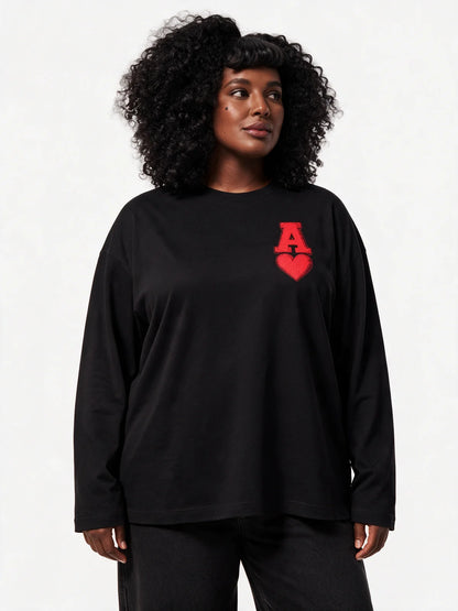 Ace Heart Oversized Full Sleeve T-Shirt — front model view