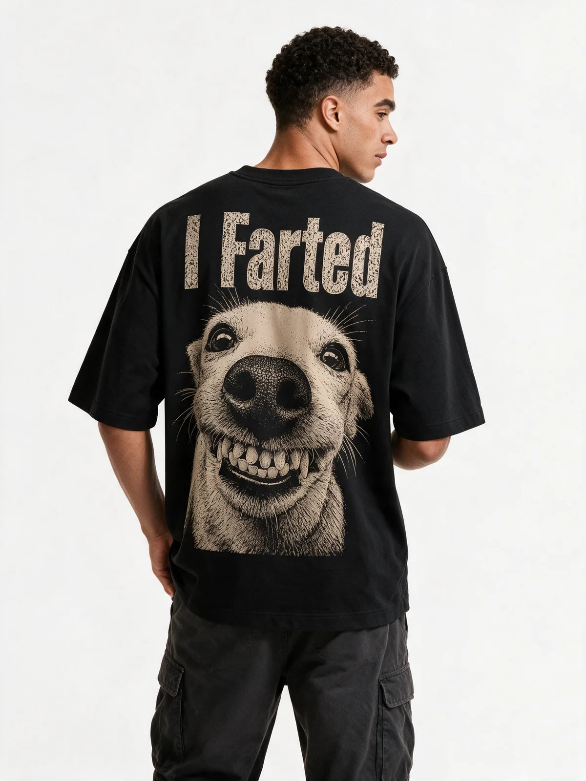 PRDGY Fart Back Oversized T-shirt — back model view