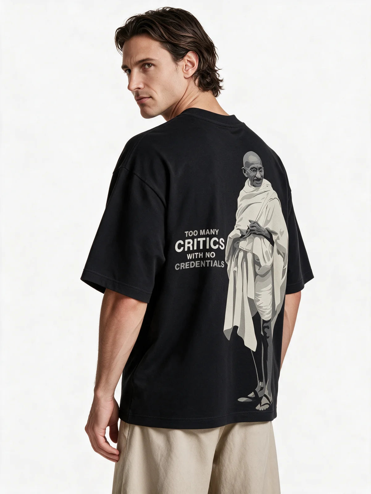 PRDGY Mohan Ji Oversized T-Shirt — three-quarter model view