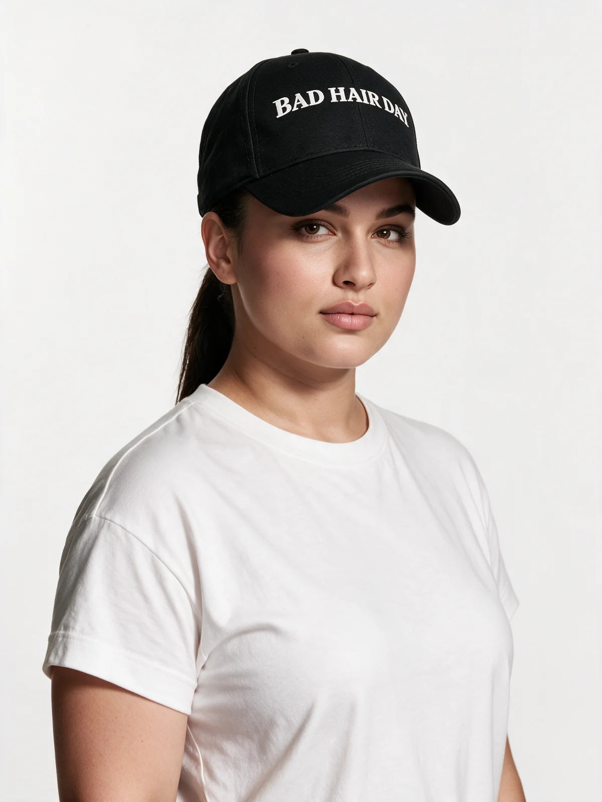 PRDGY Bad Hair Day Cap — three-quarter model view