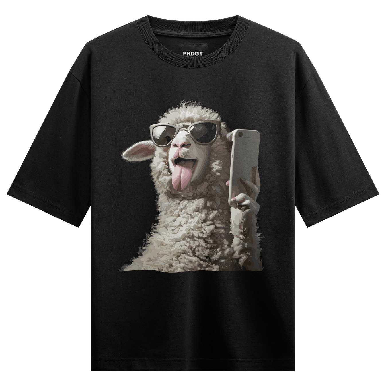 Sheepfluencer Oversized T-Shirt by PRDGY — graphic of sheep with influencer vibes, streetwear design