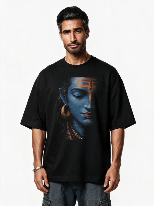 PRDGY Shiva Divine Oversized T-shirt — front-print T-shirt on model