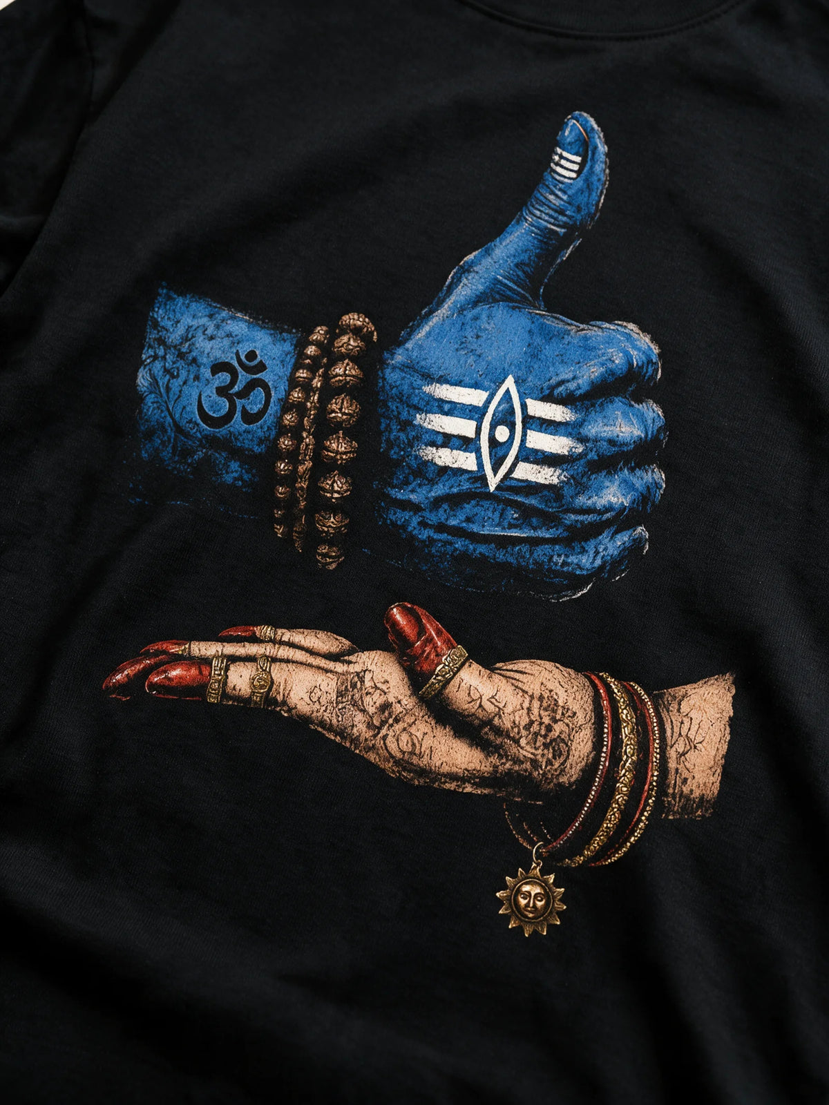 PRDGY Shiva mudra Oversized T-shirt — front artwork close-up