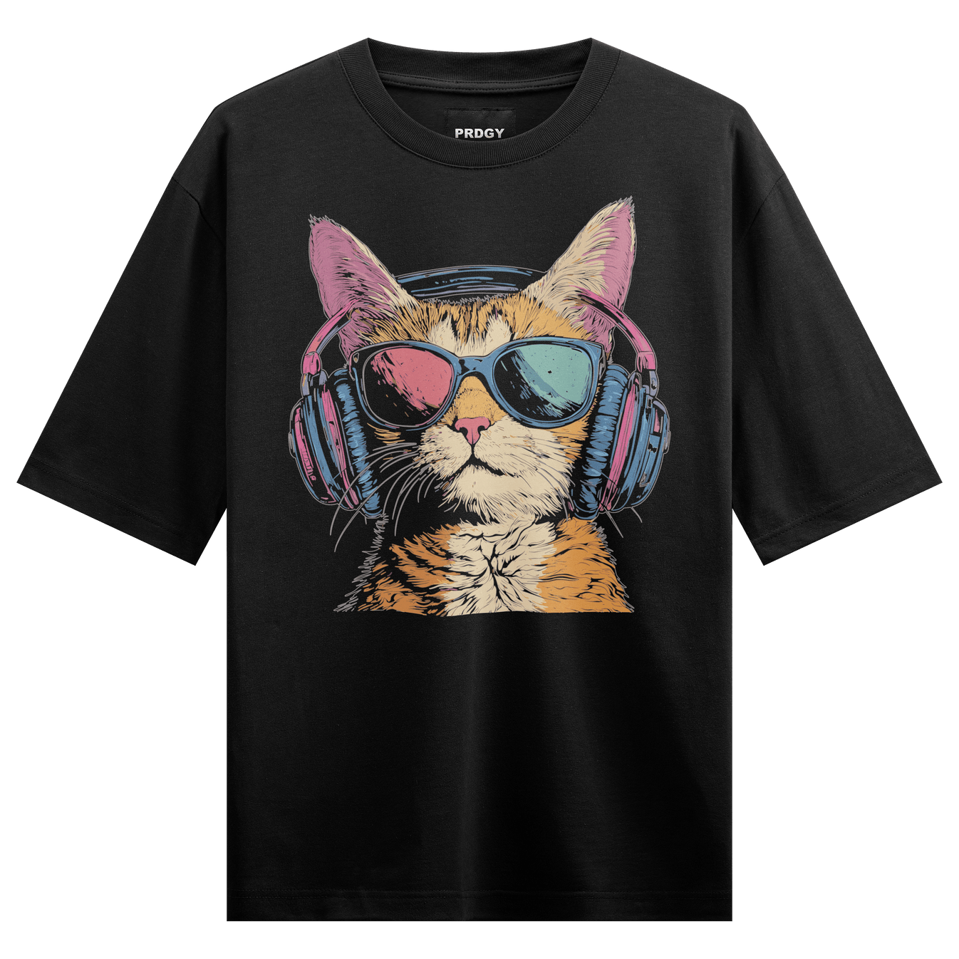 Funny Cat artwork on PRDGY oversized t-shirt