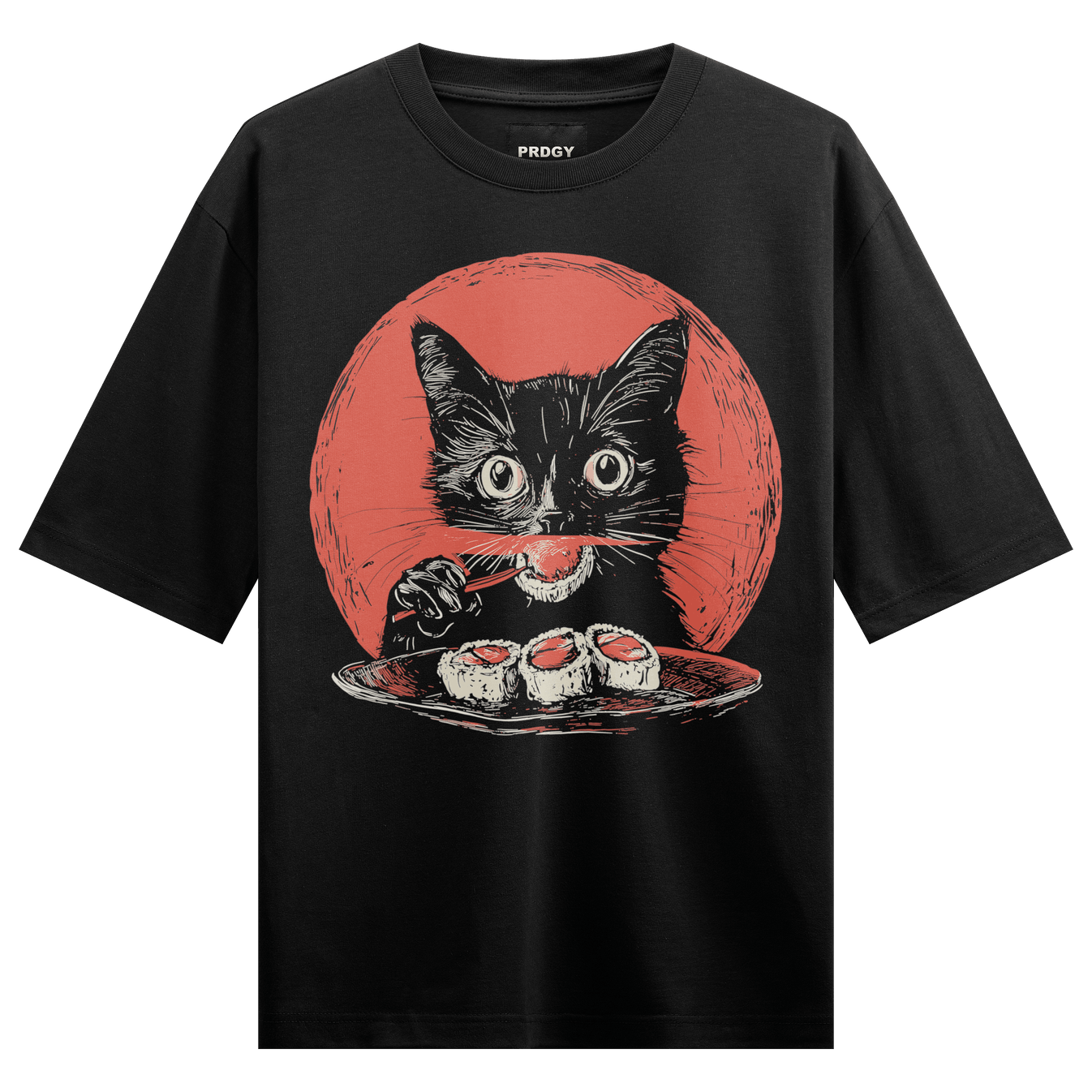 Funny Cat artwork on PRDGY oversized t-shirt