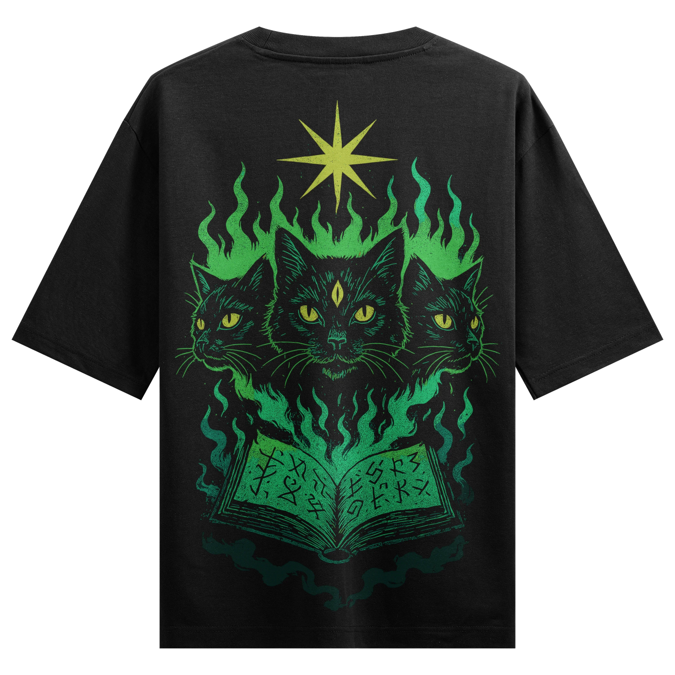 Three-headed Cat artwork on PRDGY oversized t-shirt