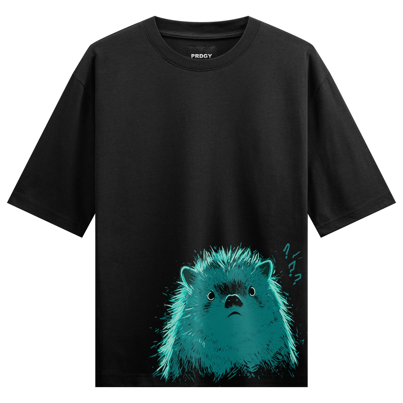 Hedgehog artwork on PRDGY oversized t-shirt