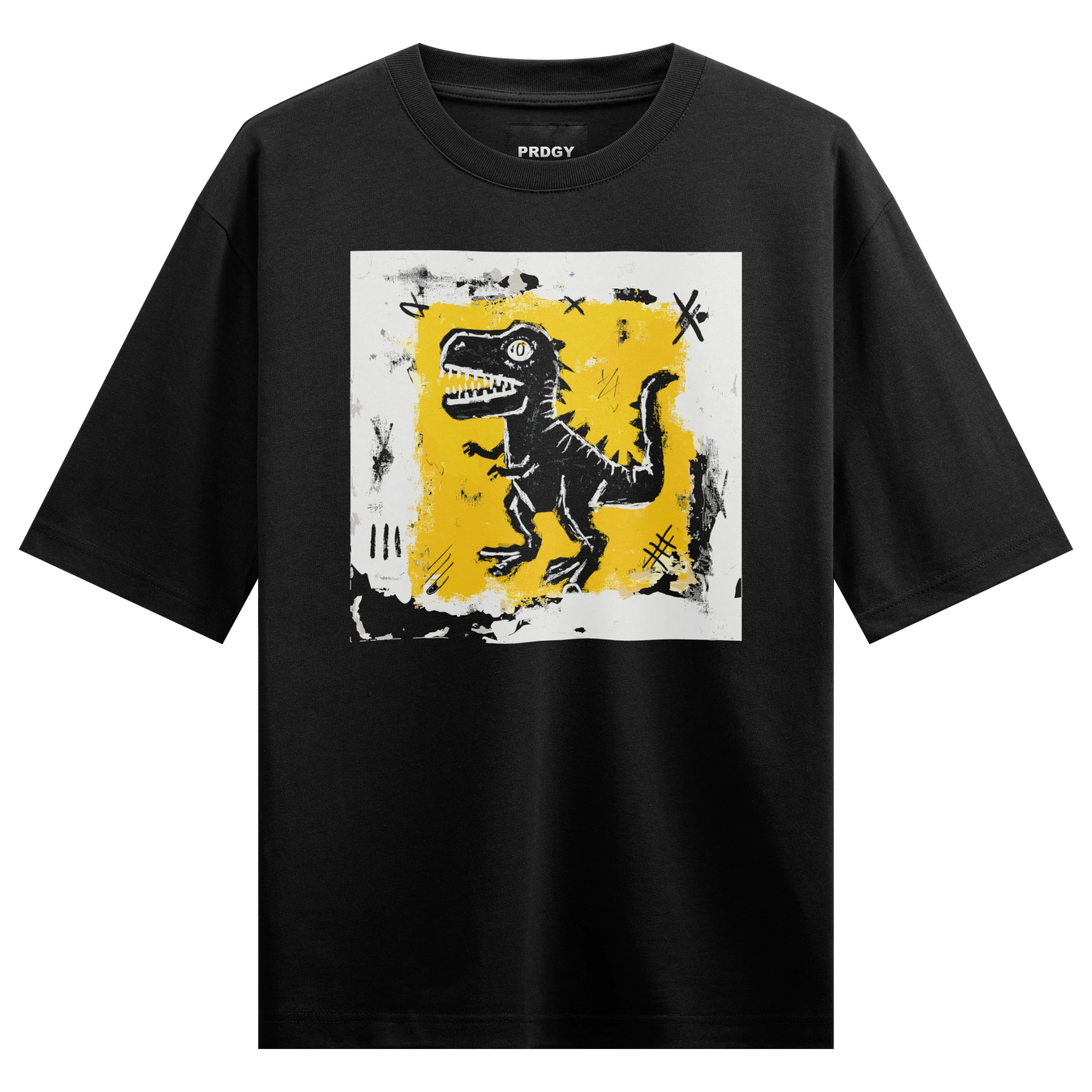 Dinosaur artwork on PRDGY oversized t-shirt