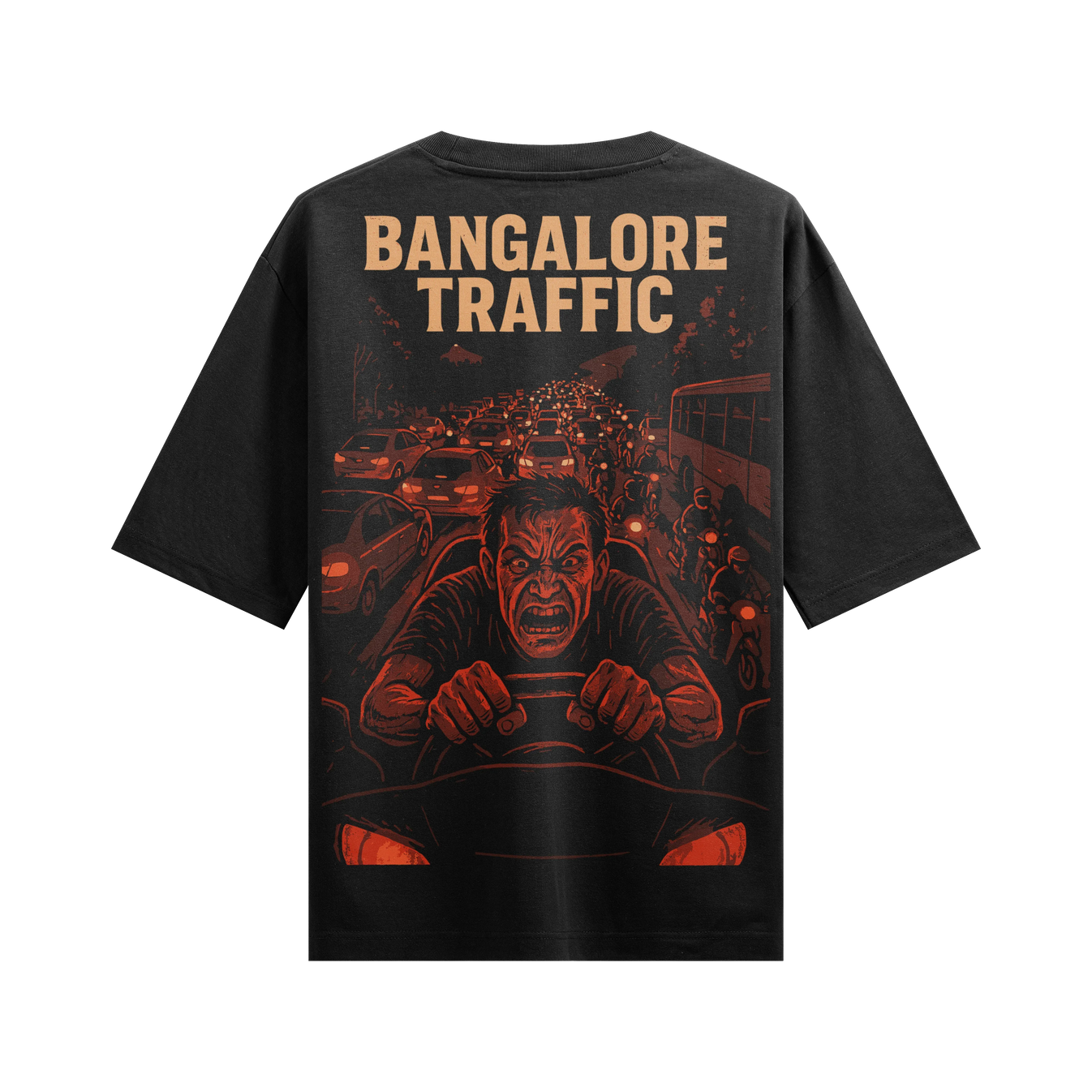 BANGALORE TRAFFIC artwork on PRDGY oversized t-shirt