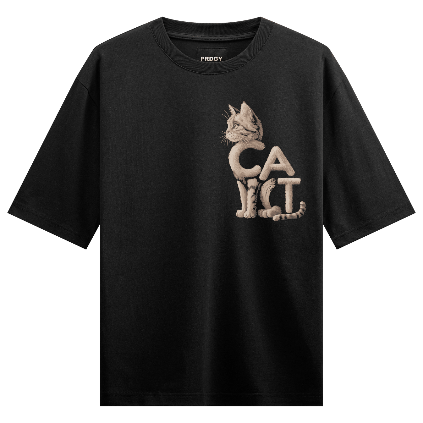 Funny Cat artwork on PRDGY oversized t-shirt