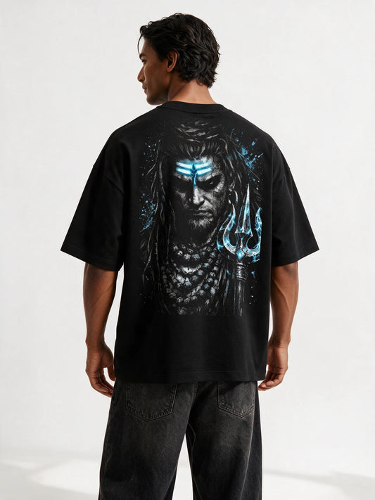 PRDGY Teal Gaze oversized T-shirt — back print on model