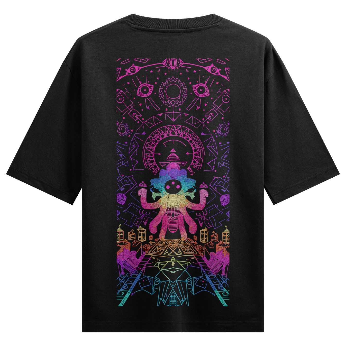 Abstract Geometric Mandala artwork on PRDGY oversized t-shirt