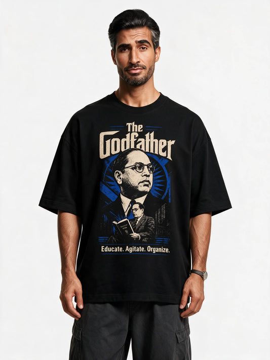 PRDGY The Godfather Oversized T-shirt — front-print T-shirt on model