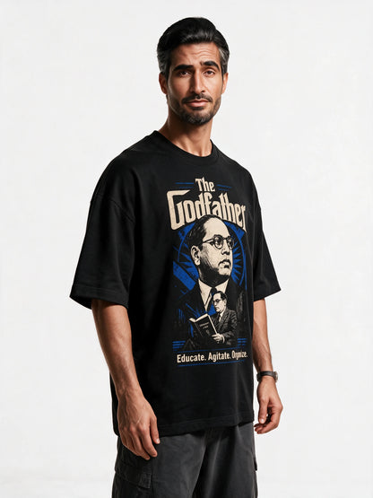 PRDGY The Godfather Oversized T-shirt — front-print T-shirt at three-quarter angle